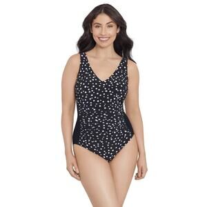Trimshaper Size 10 One Piece Jean Swimsuit All Over Control Black & White Cosmic